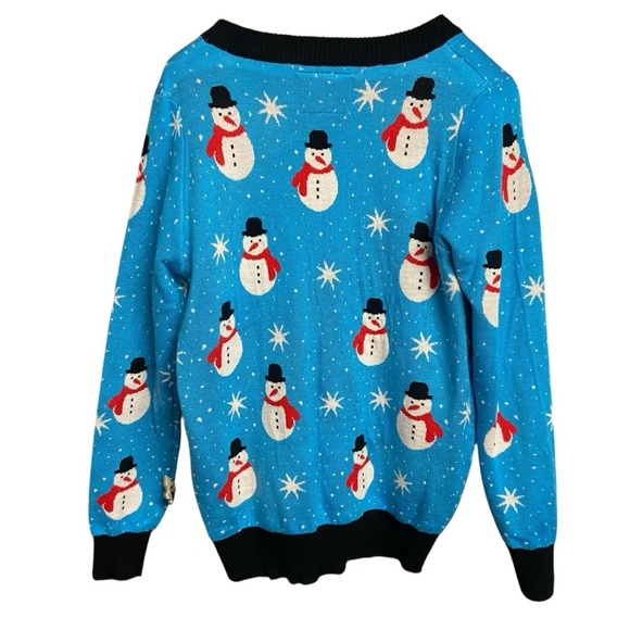 Tipsy Elves WOMEN'S SNAZZY SNOWMAN CARDIGAN SWEATER Size L Light Blue Holiday - Picture 7 of 12